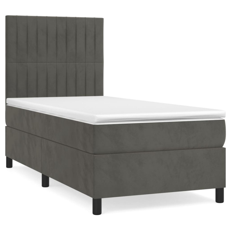 Cama box spring con colchón terciopelo gris oscuro 100x200