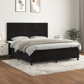 Cama box spring con colchón terciopelo negro 180x200