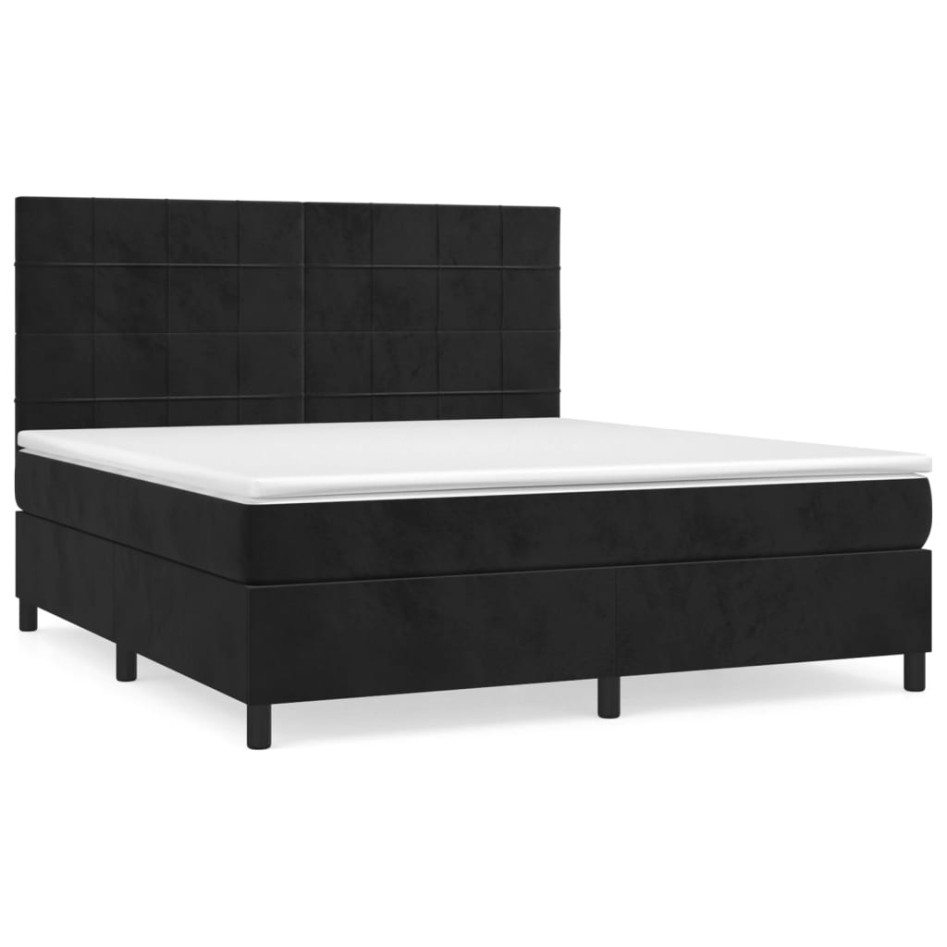 Cama box spring con colchón terciopelo negro 180x200