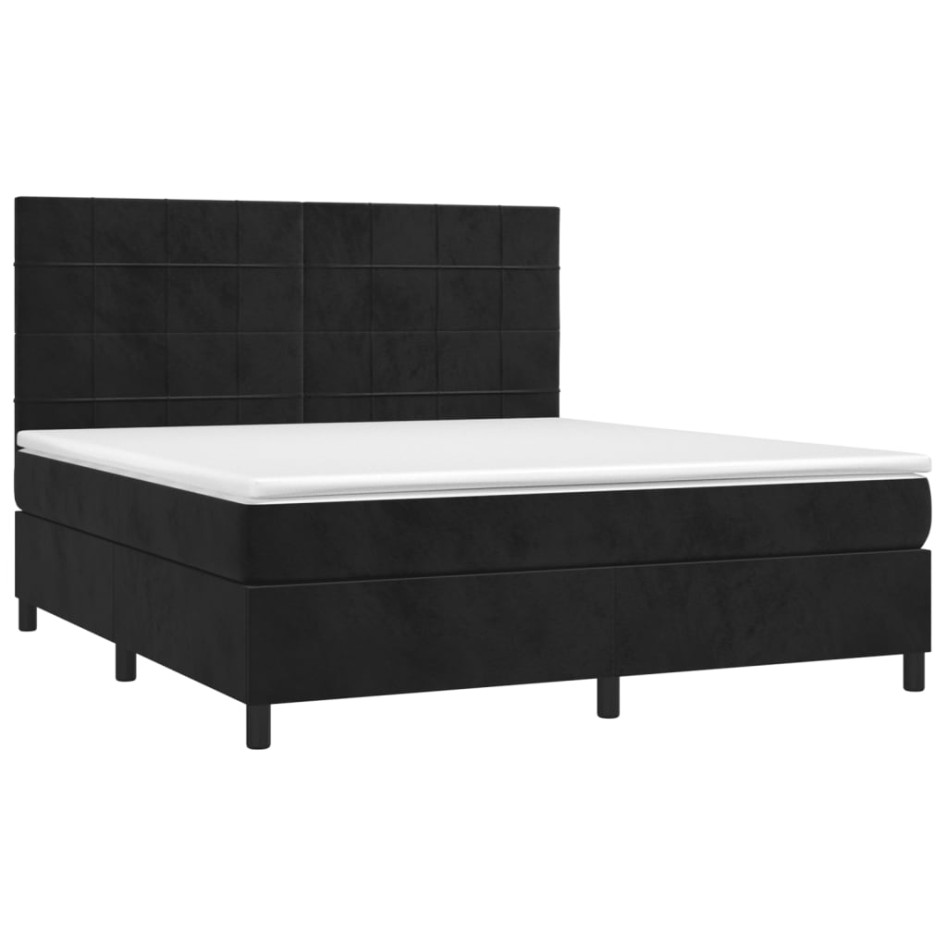 Cama box spring con colchón terciopelo negro 180x200