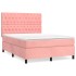Cama box spring con colchón terciopelo rosa 140x200