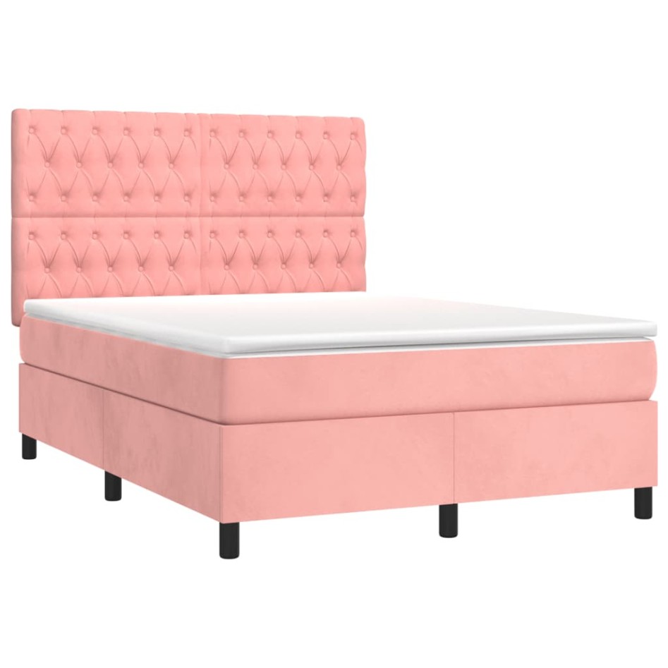 Cama box spring con colchón terciopelo rosa 140x200