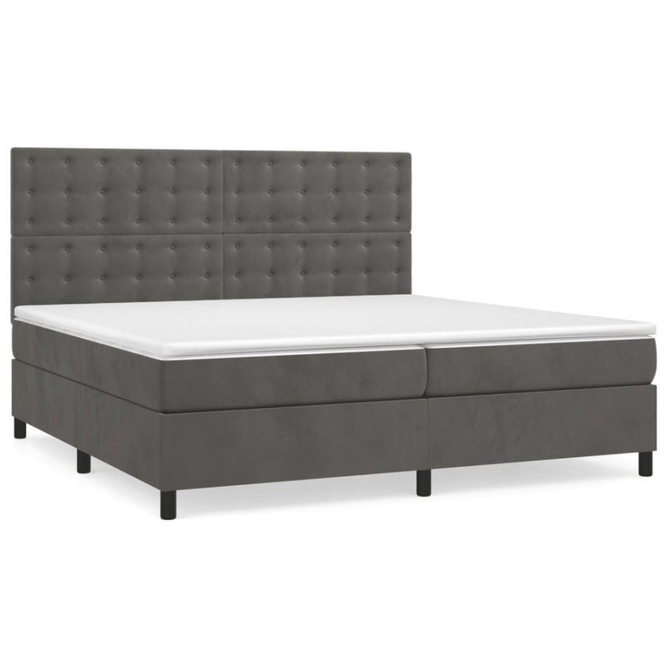 Cama box spring con colchón terciopelo gris oscuro 200x200