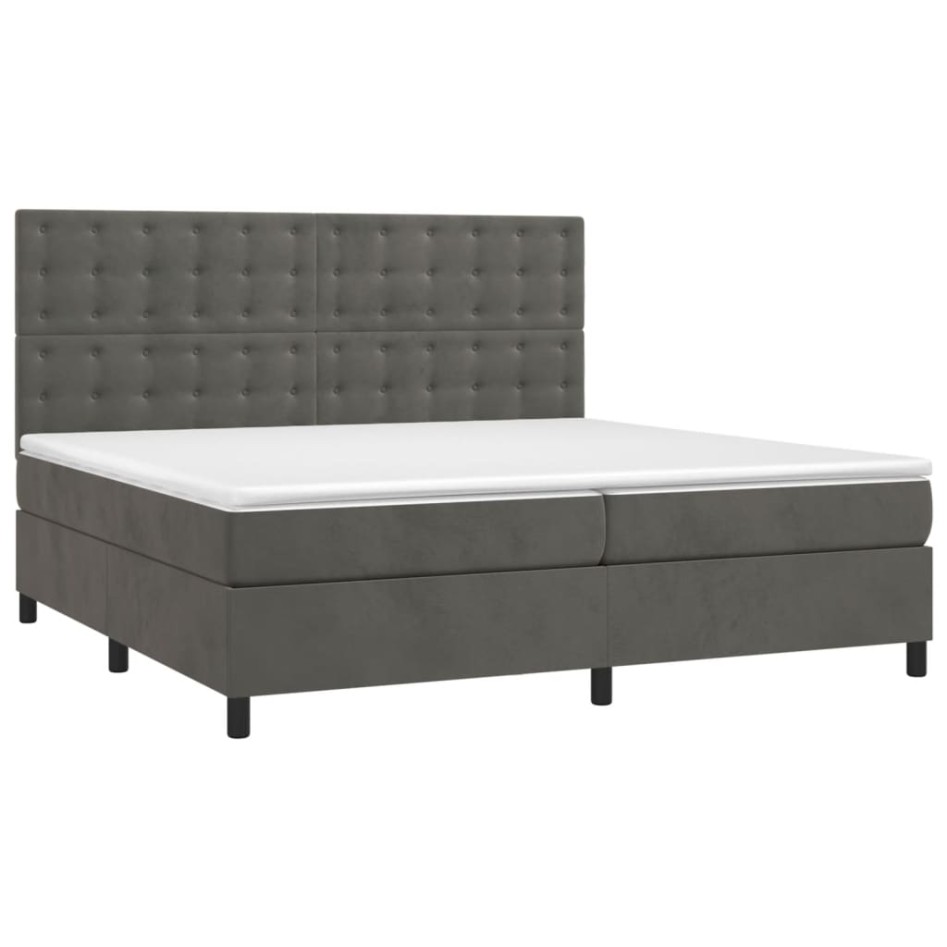 Cama box spring con colchón terciopelo gris oscuro 200x200