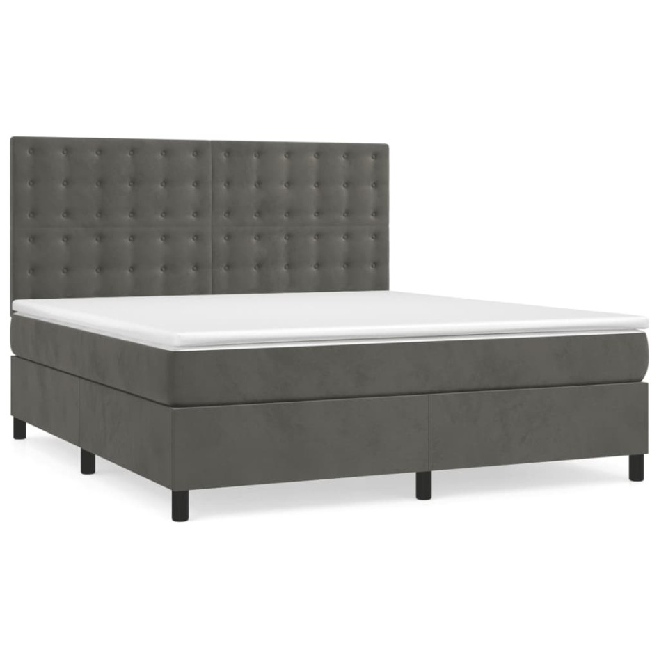 Cama box spring con colchón terciopelo gris oscuro 180x200