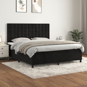 Cama box spring con colchón terciopelo negro 160x200