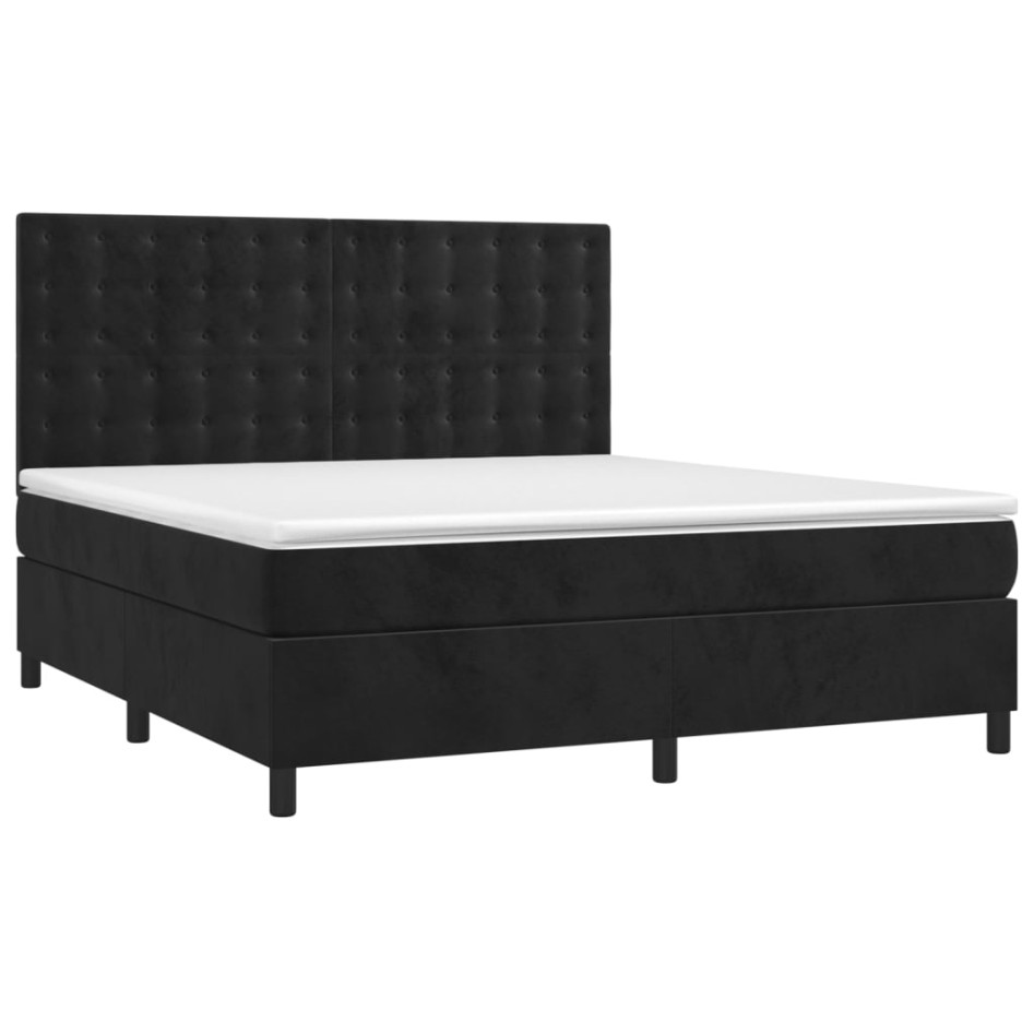 Cama box spring con colchón terciopelo negro 160x200