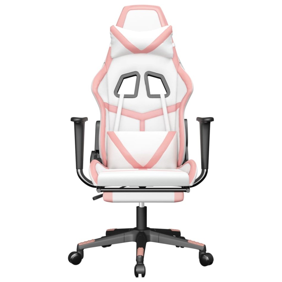 Silla gaming con reposapiés cuero sintético blanco y