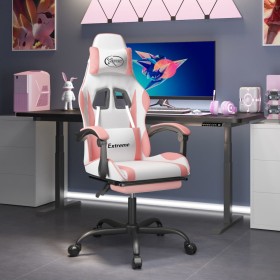 Silla gaming con reposapiés cuero sintético blanco y