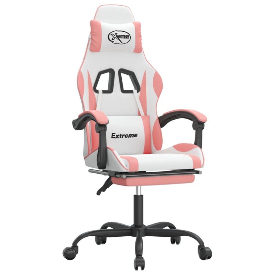 Silla gaming con reposapiés cuero sintético blanco y