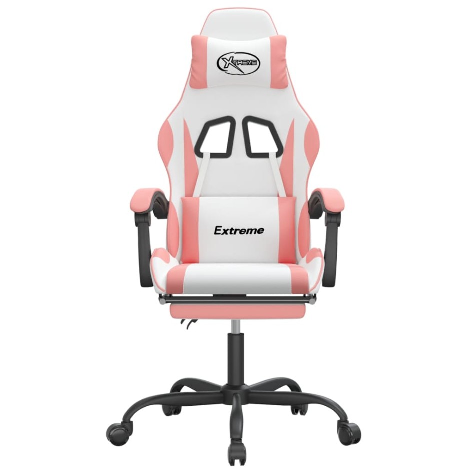 Silla gaming con reposapiés cuero sintético blanco y