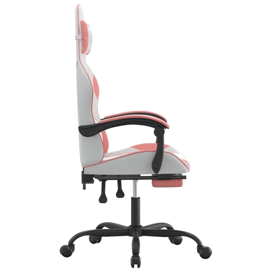 Silla gaming con reposapiés cuero sintético blanco y