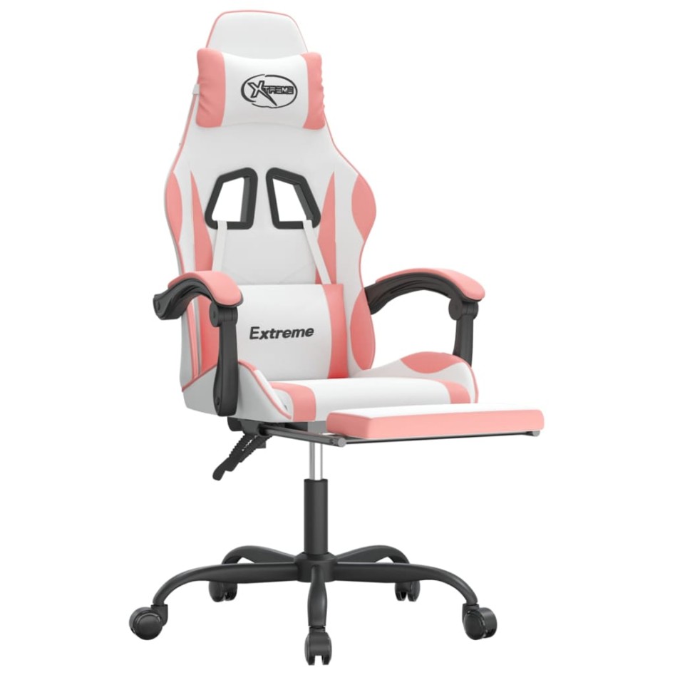 Silla gaming con reposapiés cuero sintético blanco y