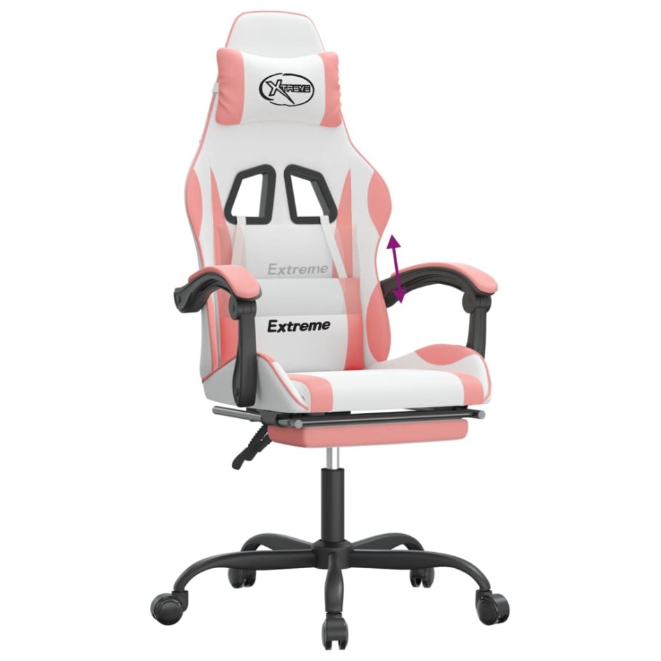 Silla gaming con reposapiés cuero sintético blanco y