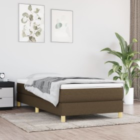 Cama box spring con colchón tela marrón oscuro 90x190