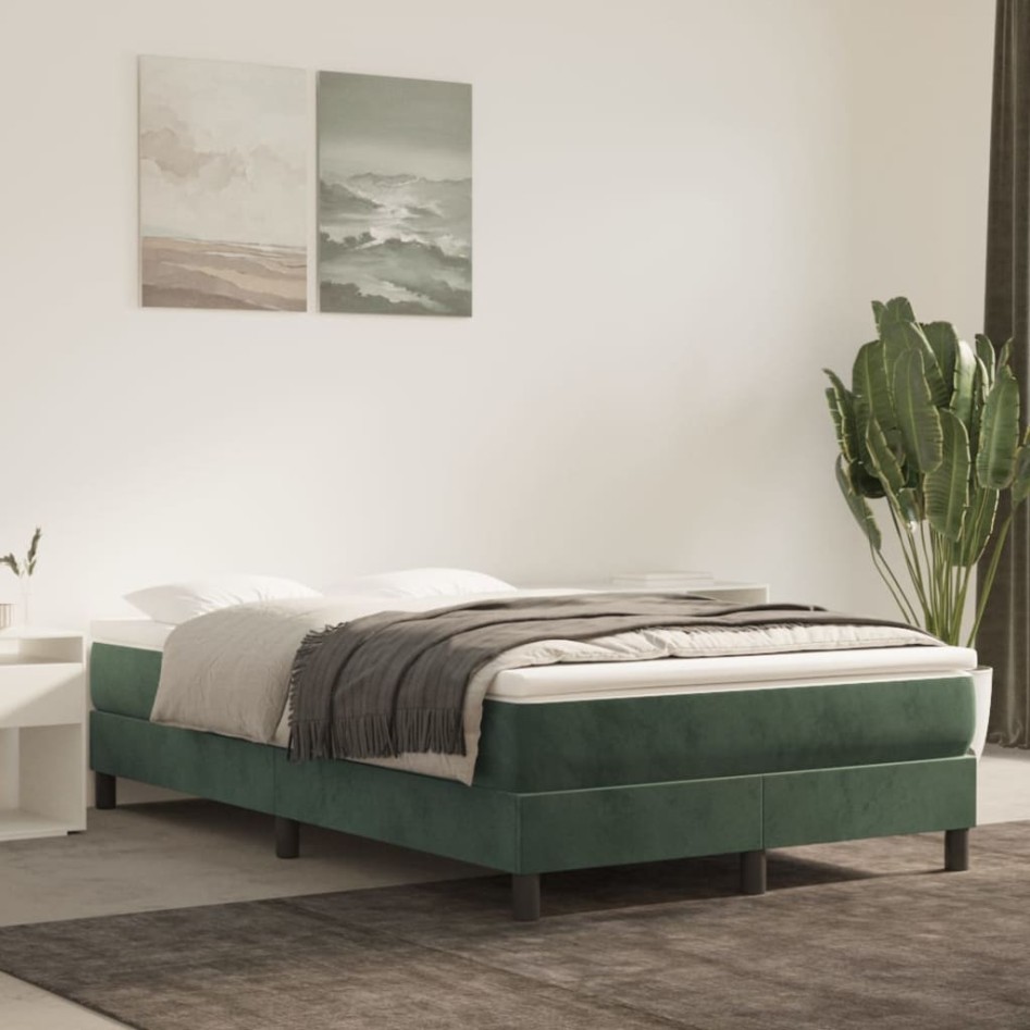 Cama box spring con colchón terciopelo verde oscuro 120x200