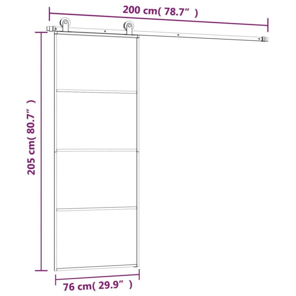 Puerta corredera con set herrajes vidrio ESG aluminio 76x205