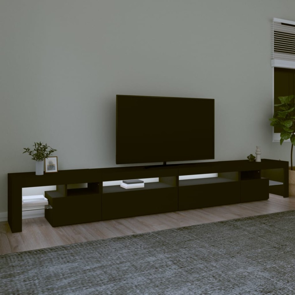 Mueble de TV con luces LED negro 290x36,5x40