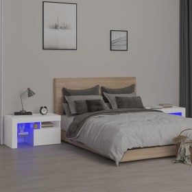 Mesitas de noche con luces LED 2 uds blancas