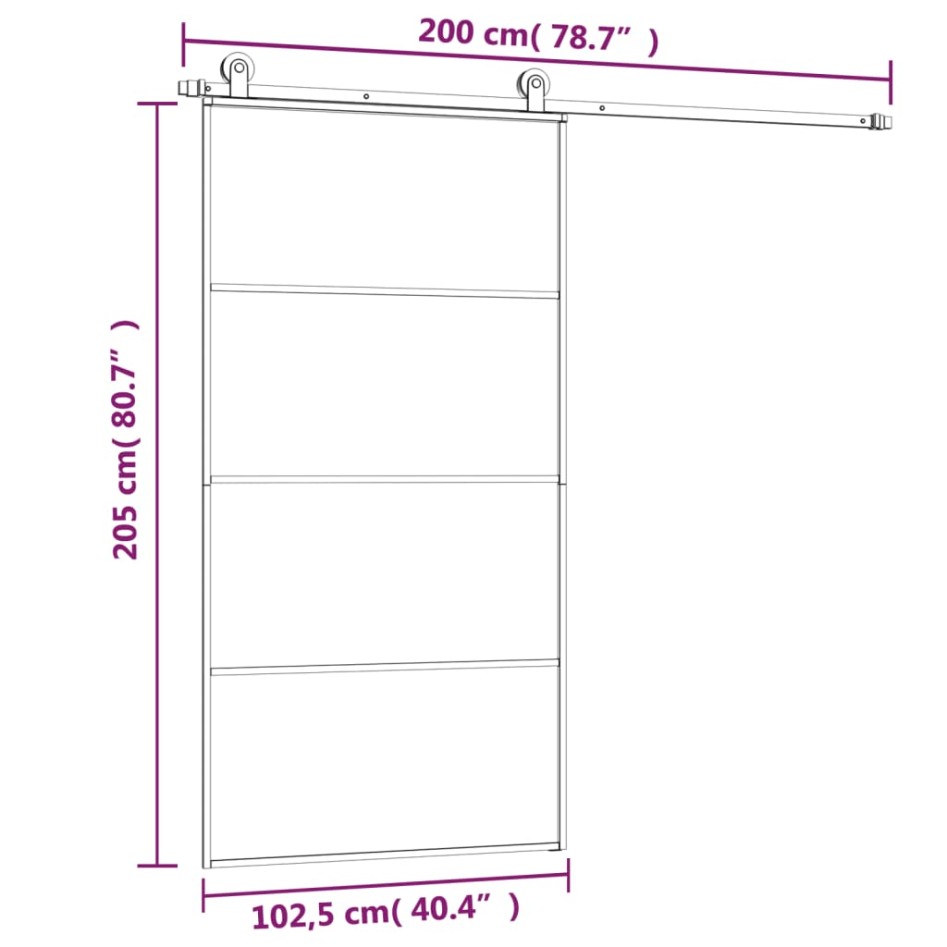 Puerta corredera set herrajes vidrio ESG aluminio 102,5x205