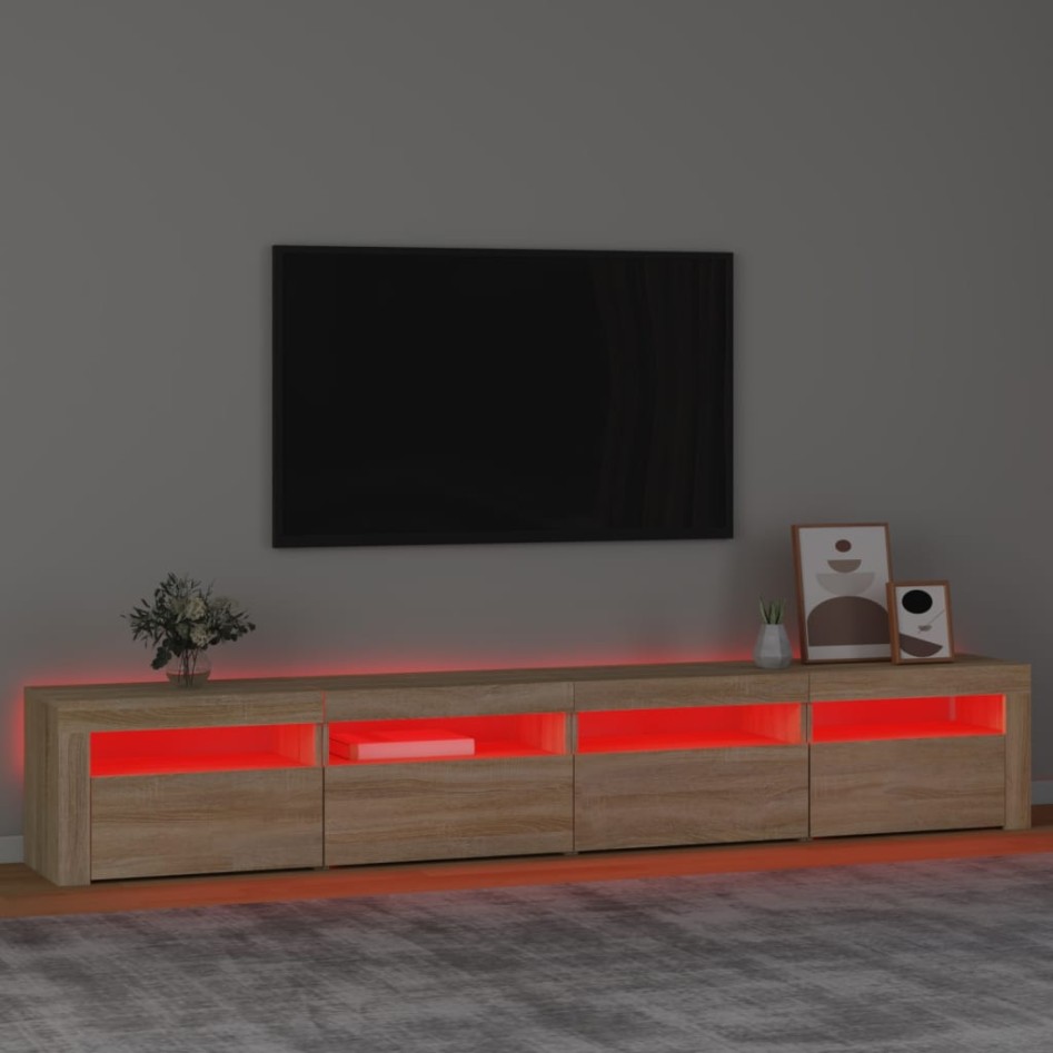 Mueble de TV con luces LED roble Sonoma 240x35x40