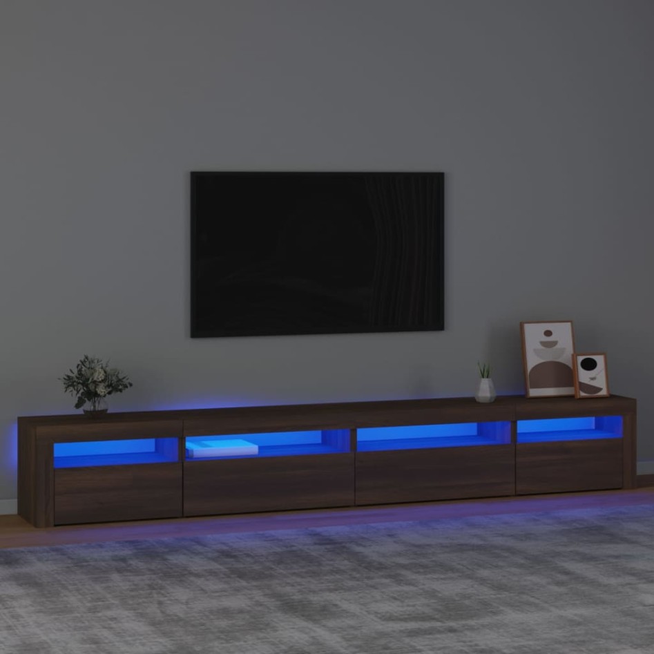Mueble de TV con luces LED roble marrón 270x35x40