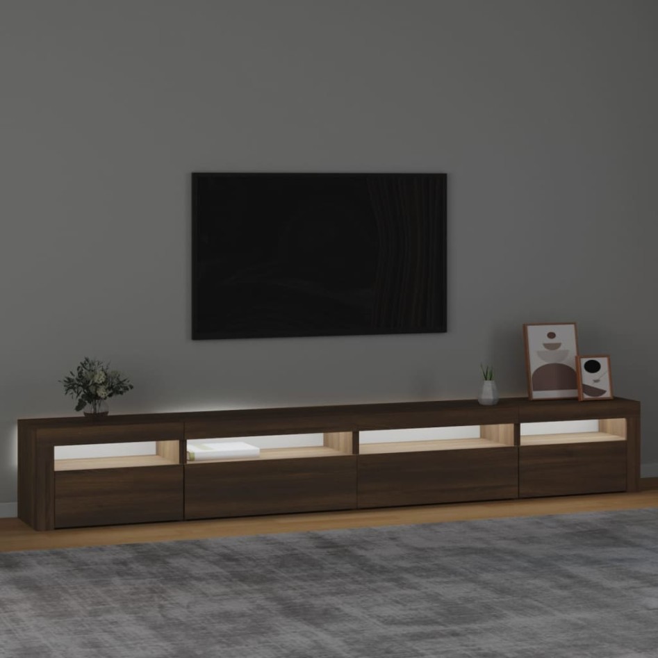 Mueble de TV con luces LED roble marrón 270x35x40
