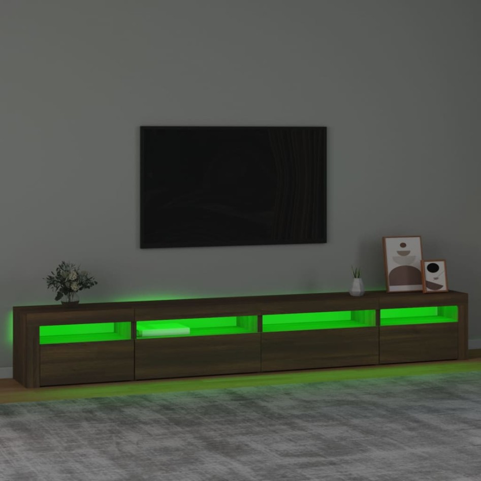 Mueble de TV con luces LED roble marrón 270x35x40