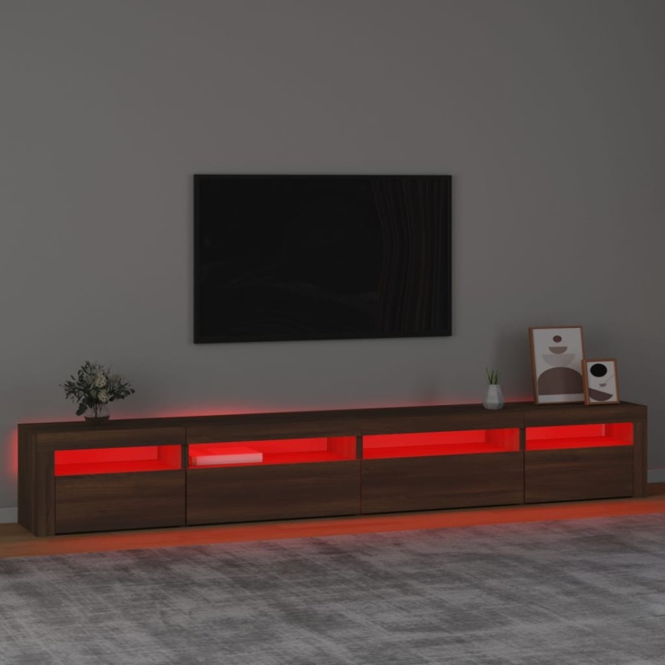 Mueble de TV con luces LED roble marrón 270x35x40