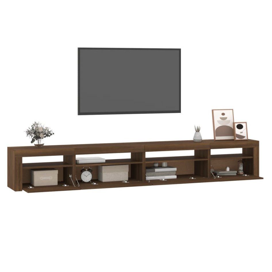 Mueble de TV con luces LED roble marrón 270x35x40
