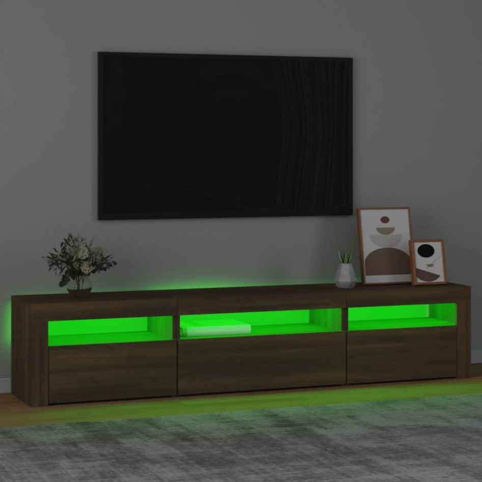 Mueble de TV con luces LED marrón roble 195x35x40