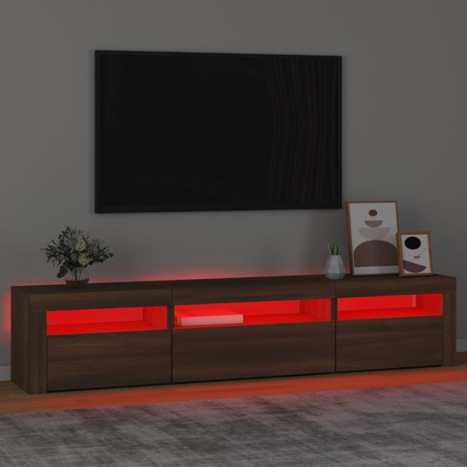 Mueble de TV con luces LED marrón roble 195x35x40