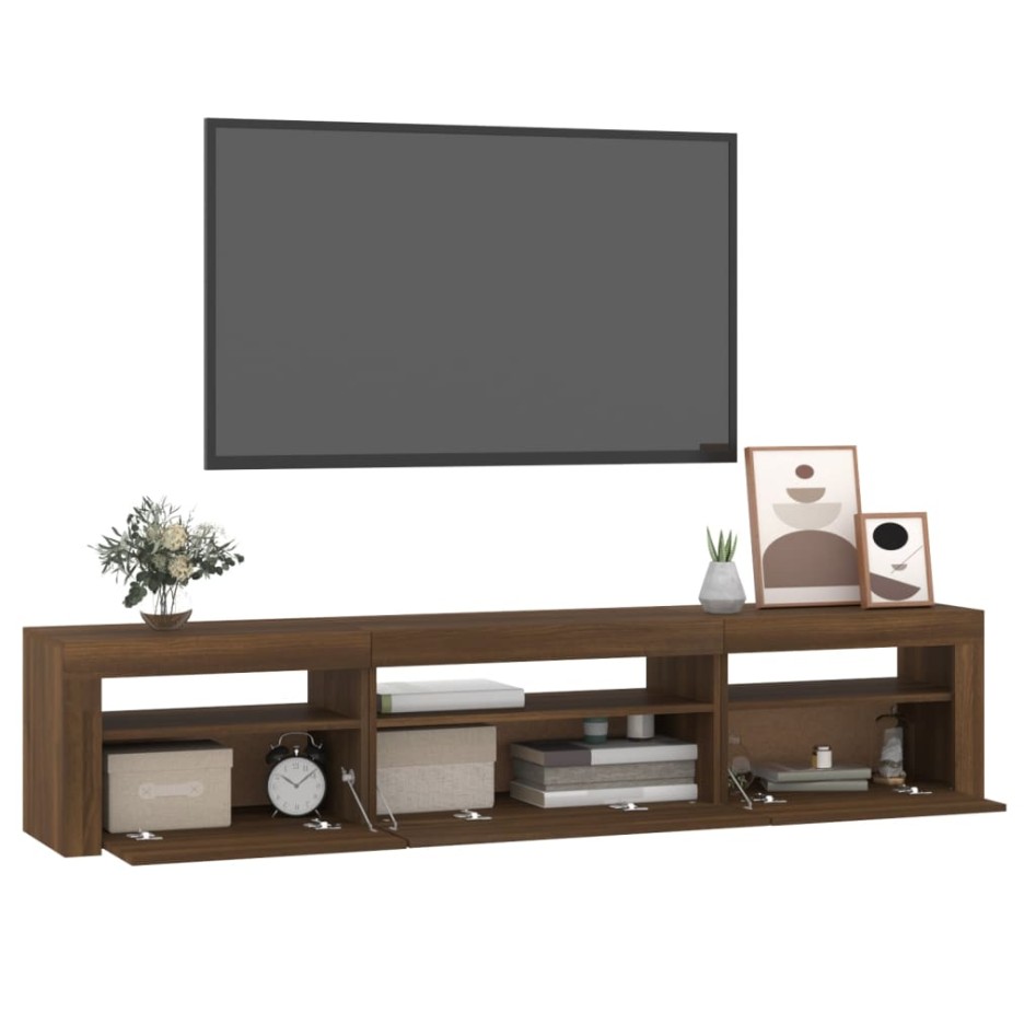 Mueble de TV con luces LED marrón roble 195x35x40