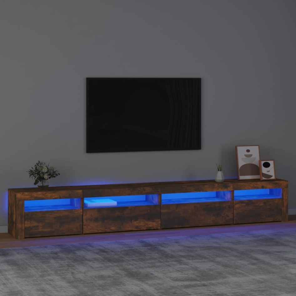 Mueble de TV con luces LED roble ahumado 270x35x40