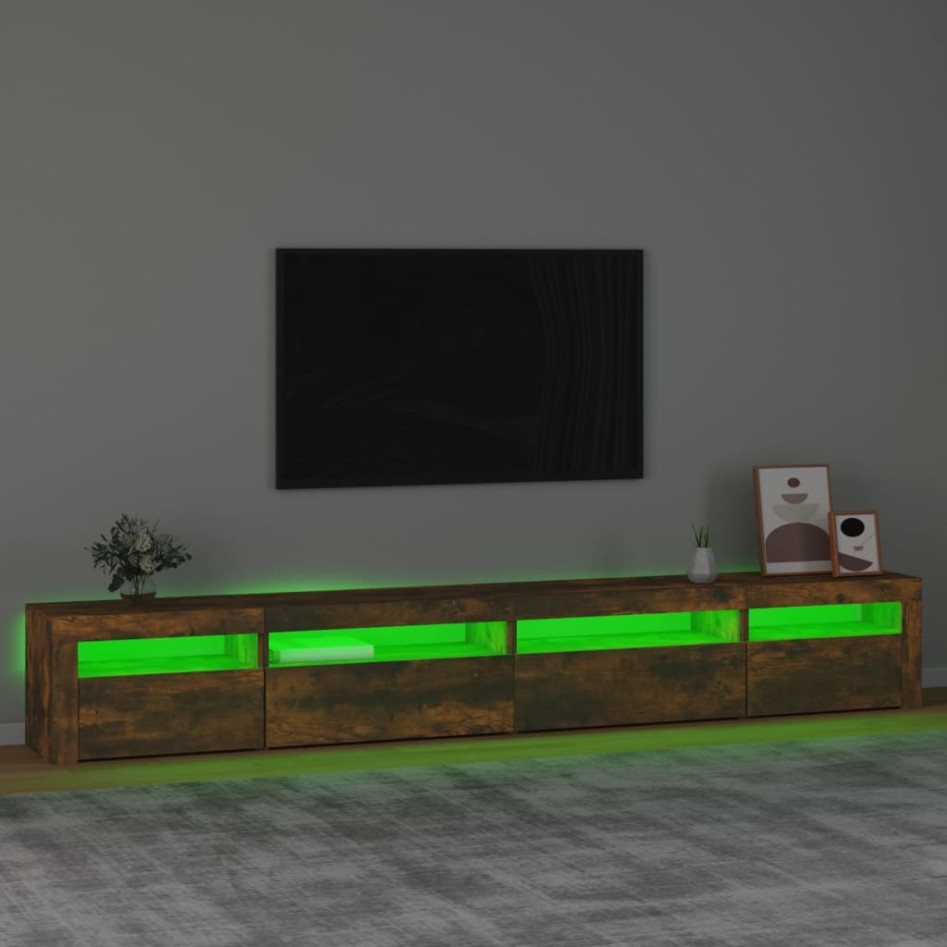 Mueble de TV con luces LED roble ahumado 270x35x40