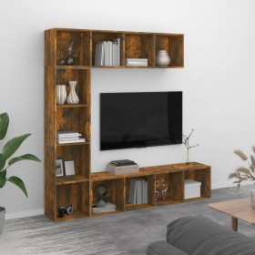Set de estanteria/mueble TV 3 pzas roble ahumado 180x30x180