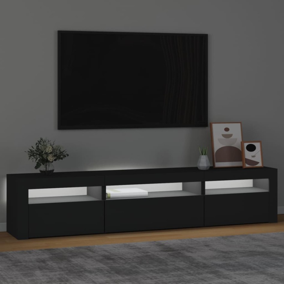 Mueble de TV con luces LED negro 195x35x40