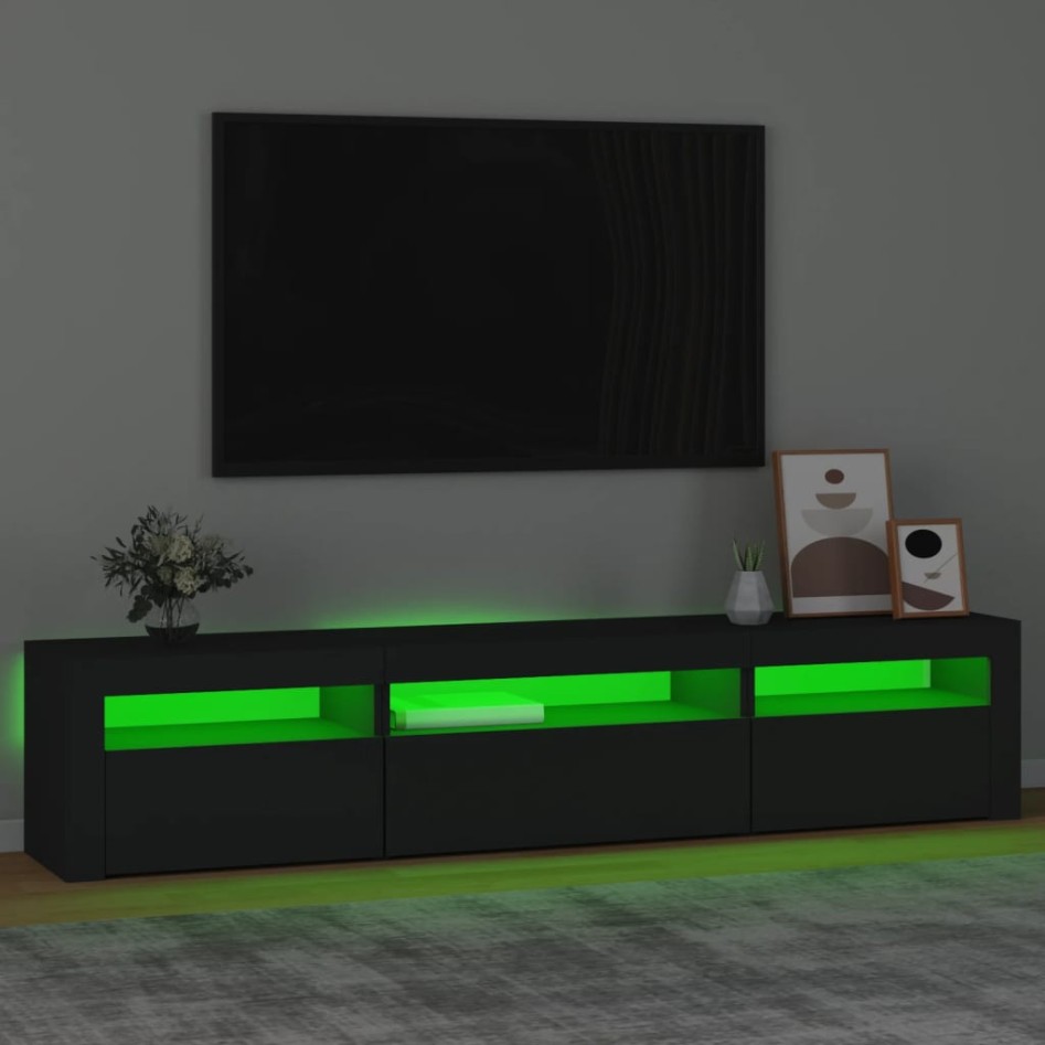 Mueble de TV con luces LED negro 195x35x40