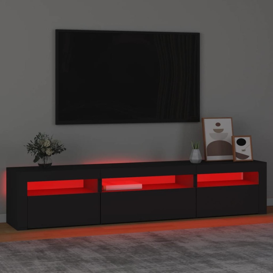 Mueble de TV con luces LED negro 195x35x40