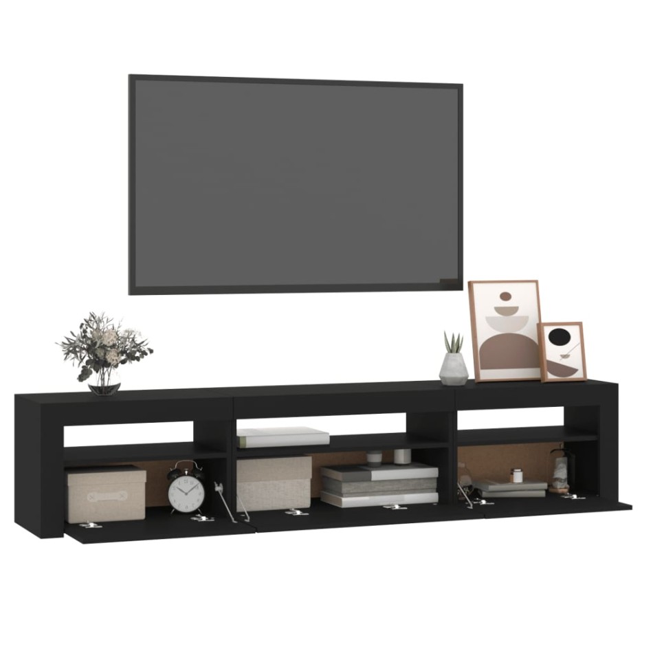 Mueble de TV con luces LED negro 195x35x40