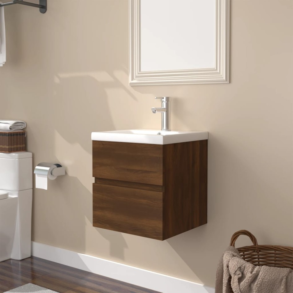 Mueble de baño con lavabo madera contrachapada marrón