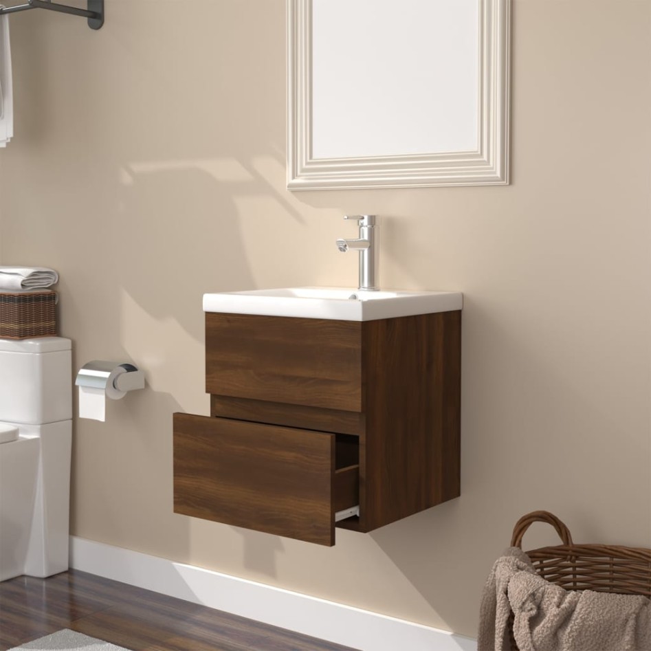 Mueble de baño con lavabo madera contrachapada marrón