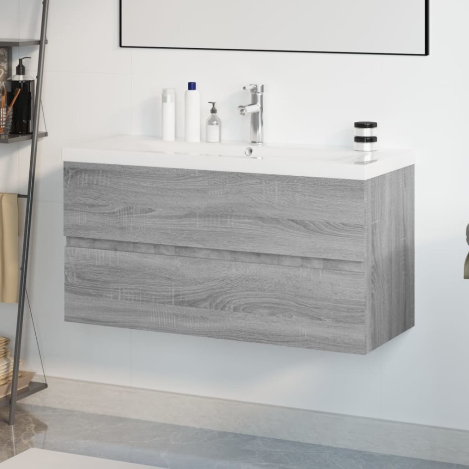 Mueble de baño con lavabo madera contrachapada gris
