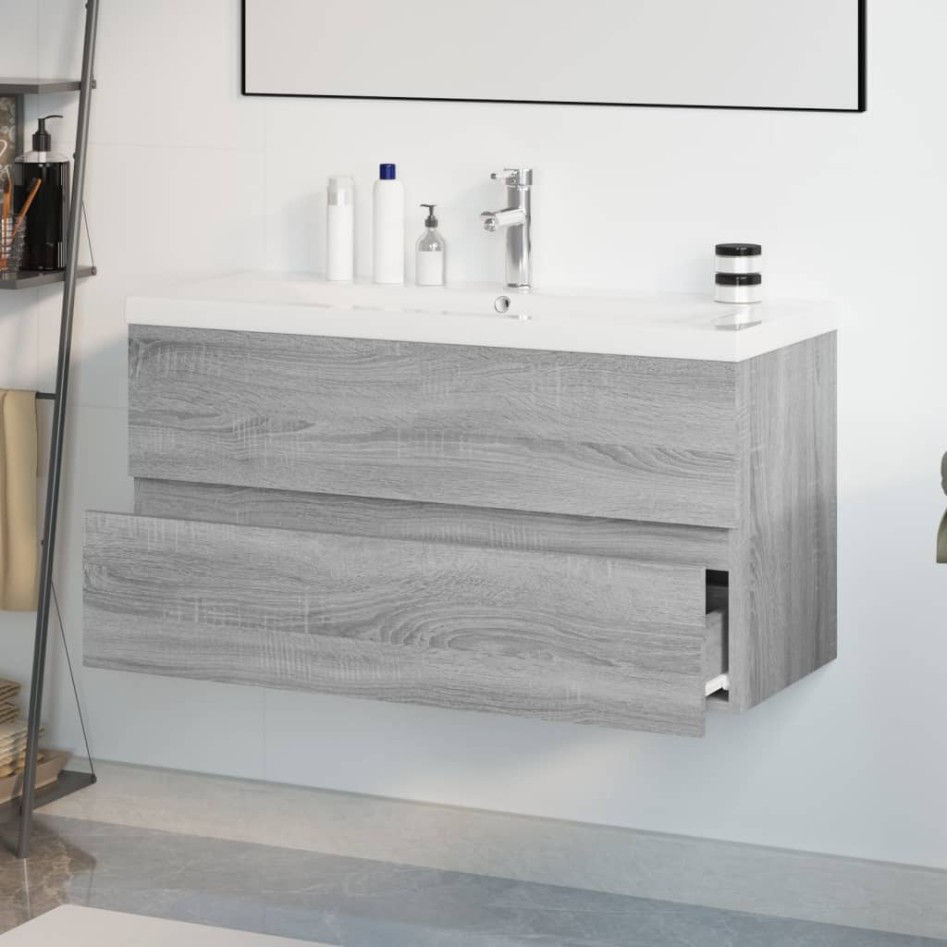 Mueble de baño con lavabo madera contrachapada gris