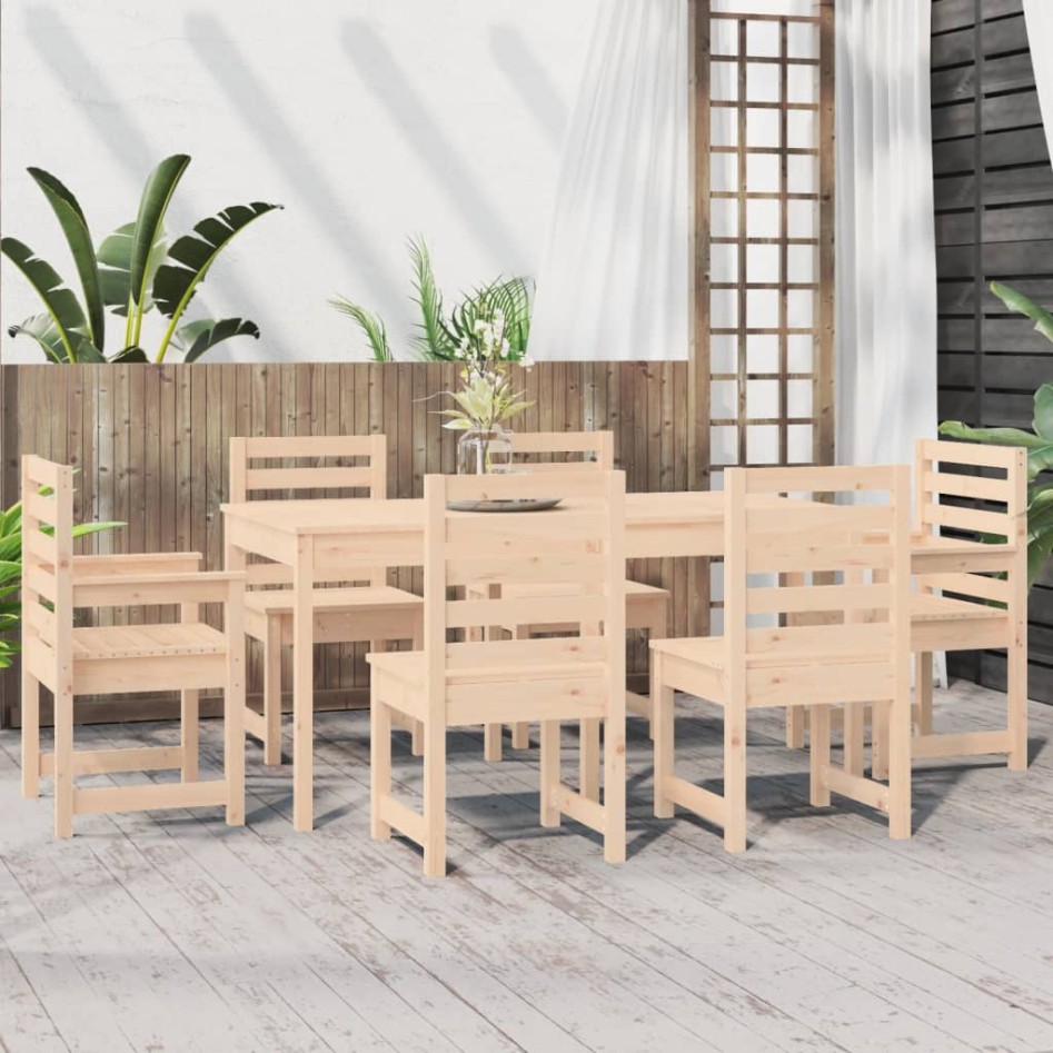 Juego de comedor de jardín 7 piezas madera maciza de
