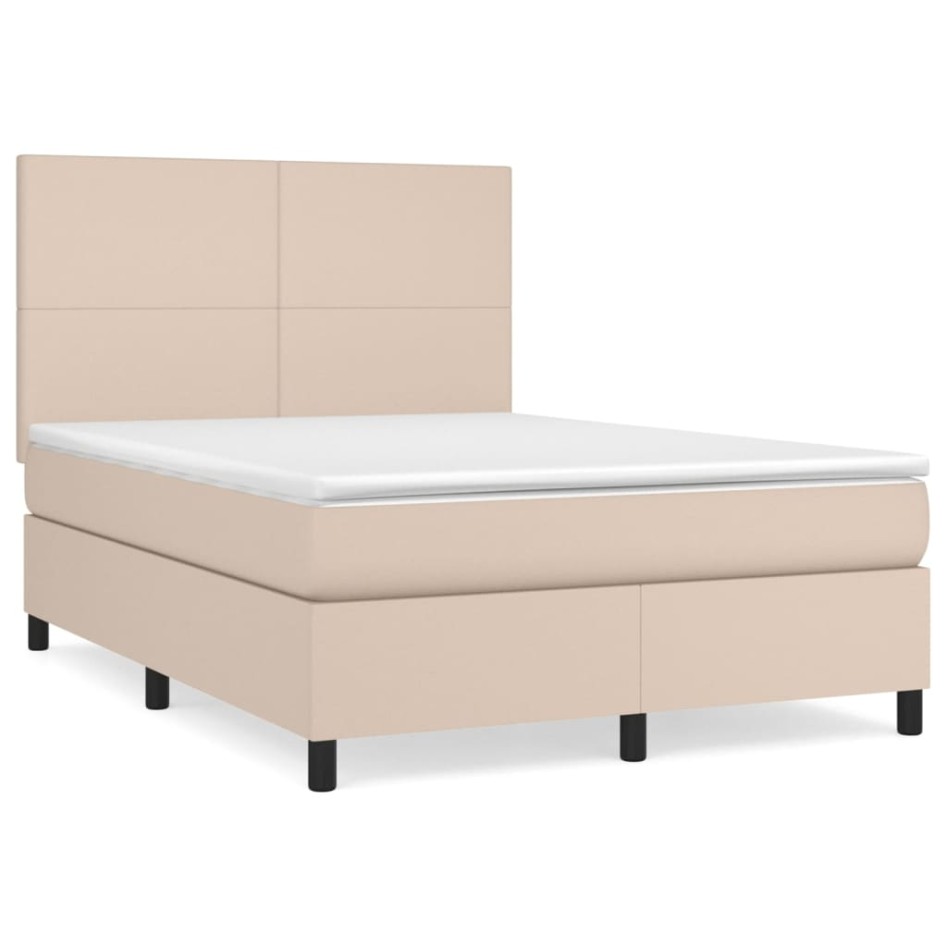 Cama box spring con colchón cuero sintético capuchino