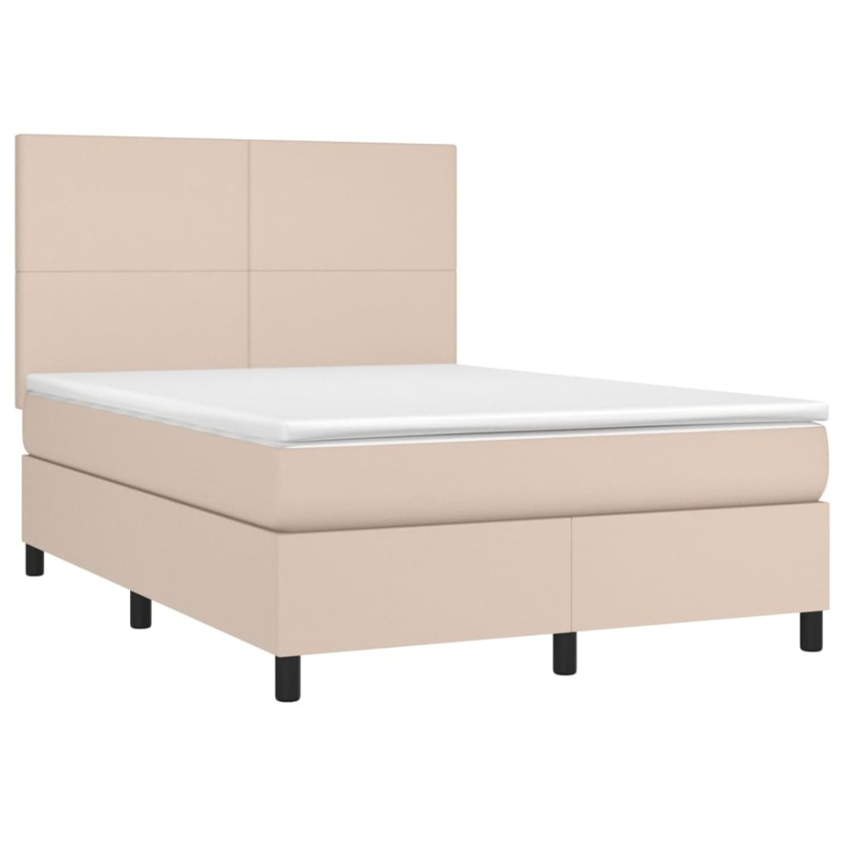 Cama box spring con colchón cuero sintético capuchino