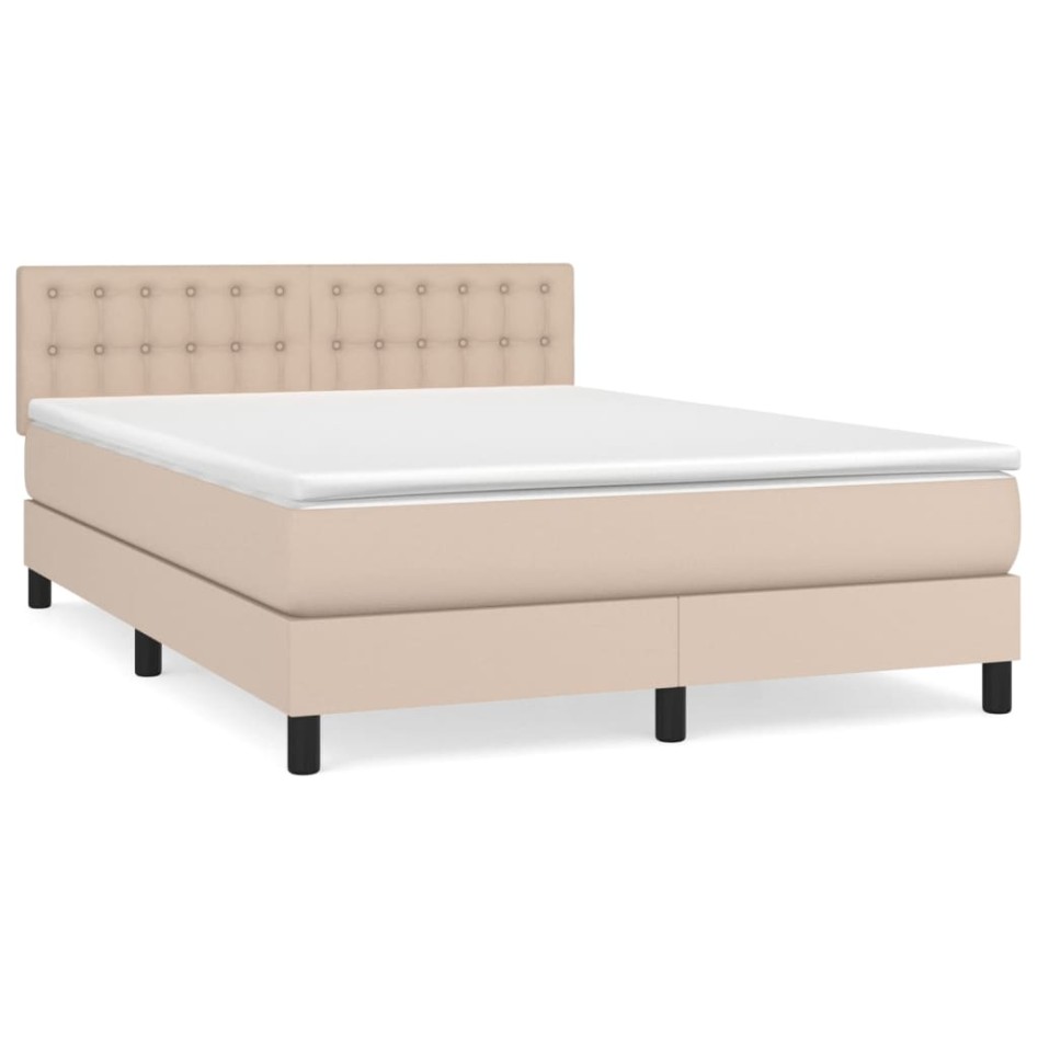 Cama box spring con colchón cuero sintético capuchino