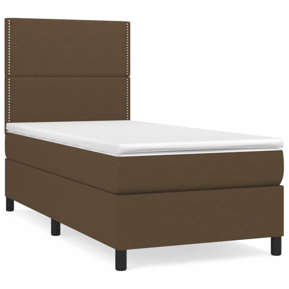 Cama box spring con colchón tela marrón oscuro 90x190
