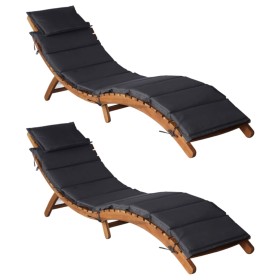 Tumbonas con cojines 2 uds madera maciza acacia gris